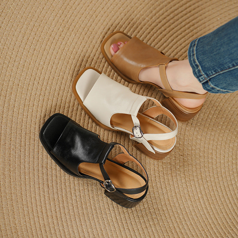 Arose Genuine Leather T-strap Sandals