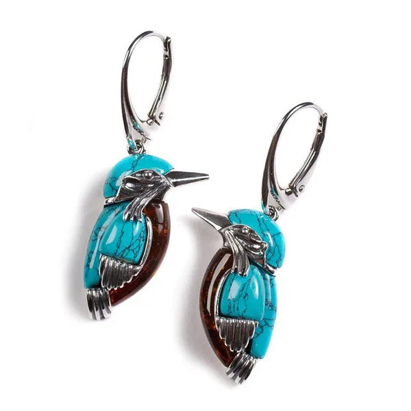 Blue Hummingbird Enamel Earrings – Hand-Painted Statement Studs