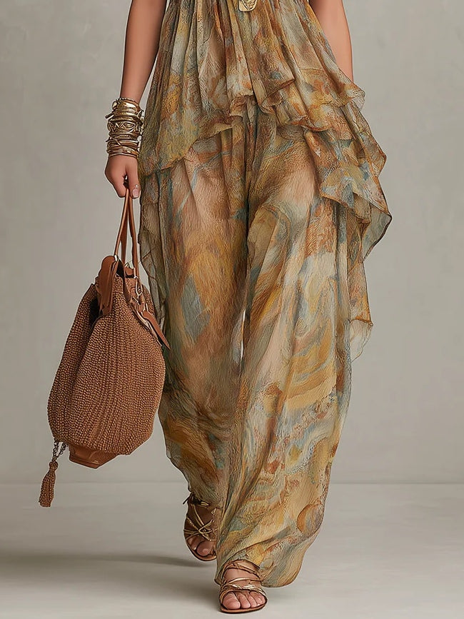 Karina Chiffon Ruffled Camisole and Wide-leg Pants Set