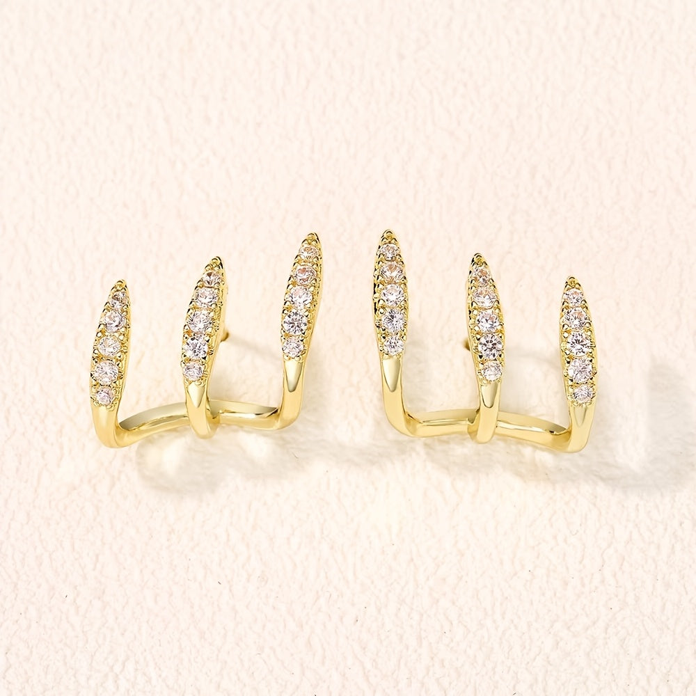 Triple Claw Rhinestone Earrings – Elegant Drop in Silver or Gold