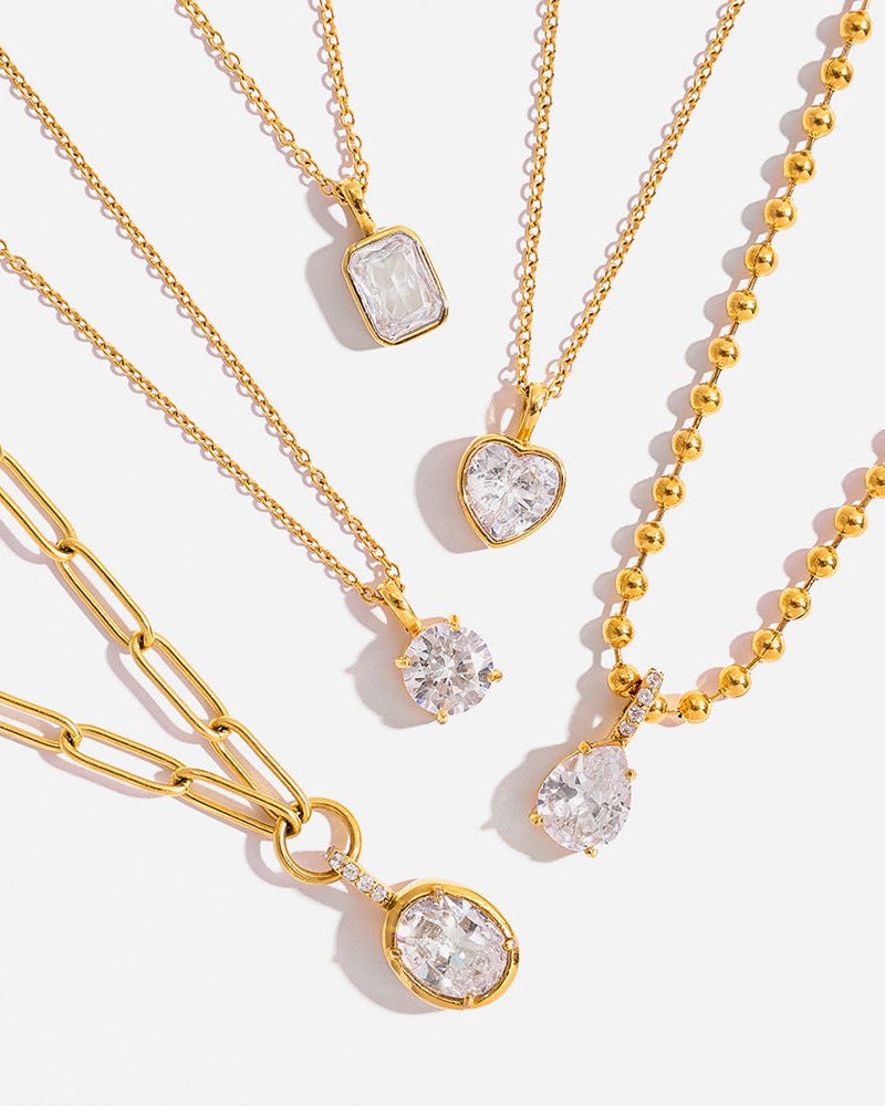 Crystal Teardrop Pendant Necklace – 18K Gold Waterproof Chain