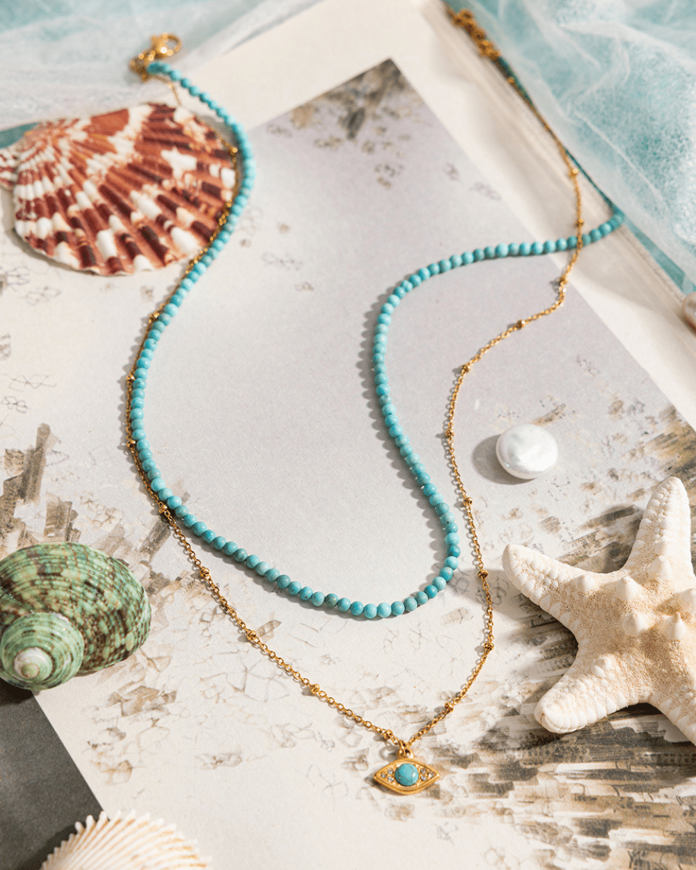 Golden Evil Eye Turquoise Layered Necklace – Beaded Protection Charm