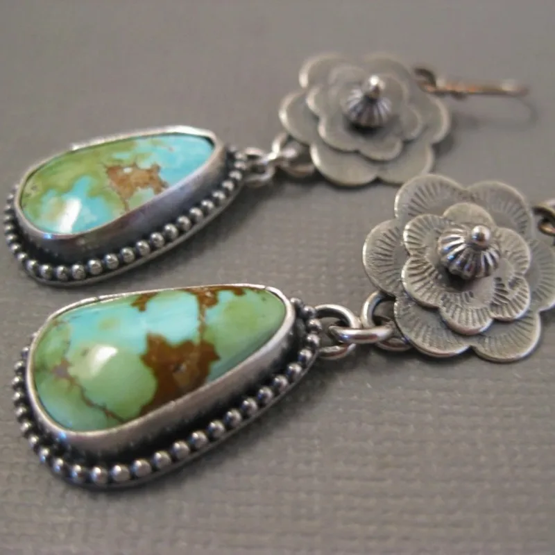 Aged Turquoise Statement Earrings – Weathered Vintage Finish