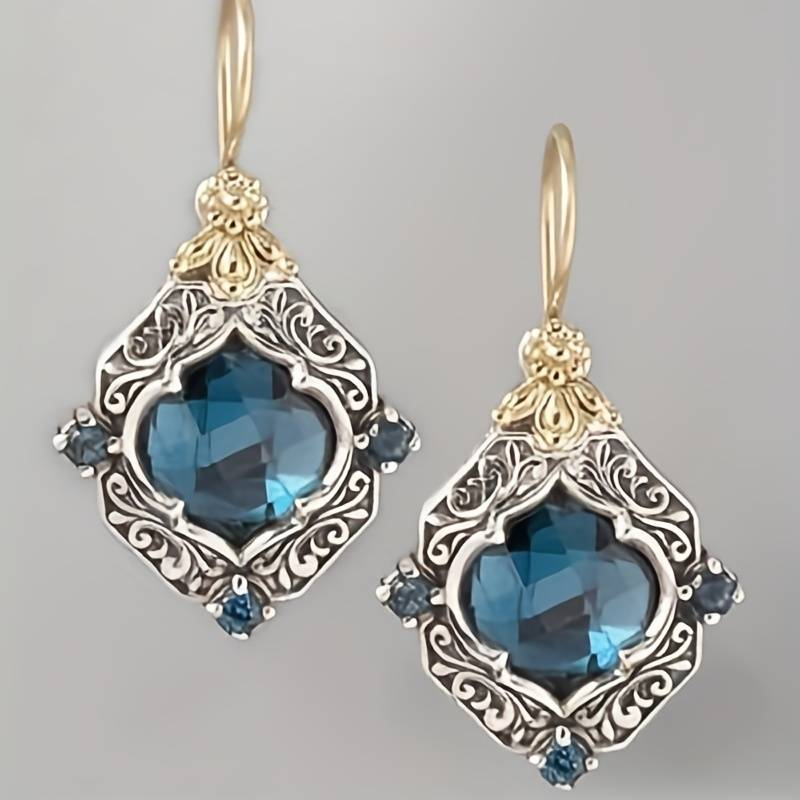 Vintage Blue Crystal Earrings – Two-Tone Gold and Silver