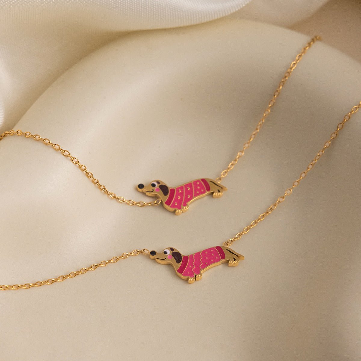 Lucky Dachshund Necklace – Enamel Sausage Dog Charm, Set Available