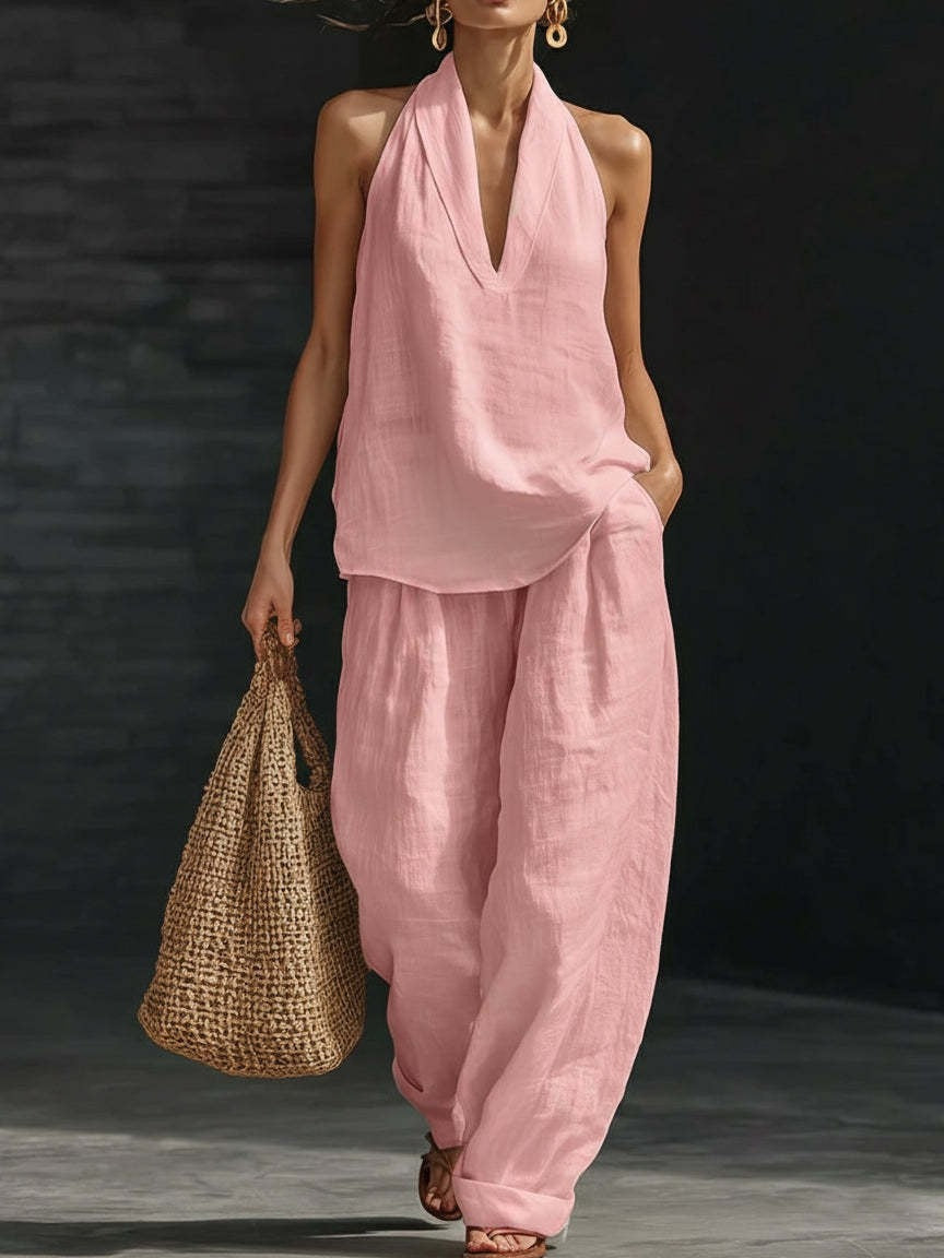 Nora V-neck Sleeveless Top and Wide-leg Pants Set