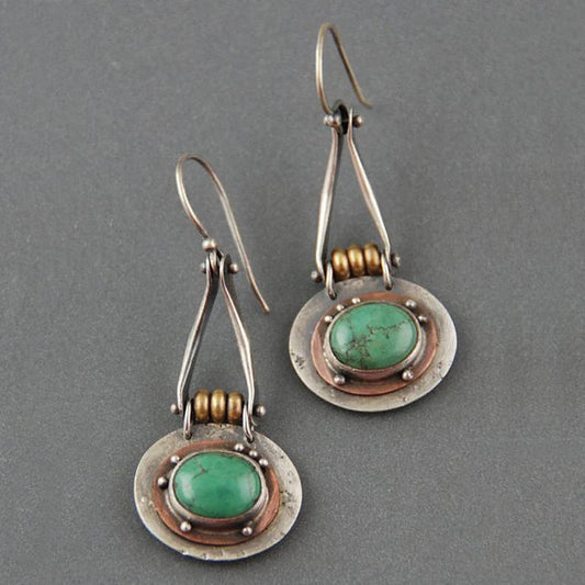 Turquoise Two-Tone Earrings – Mixed Metal Statement Pair