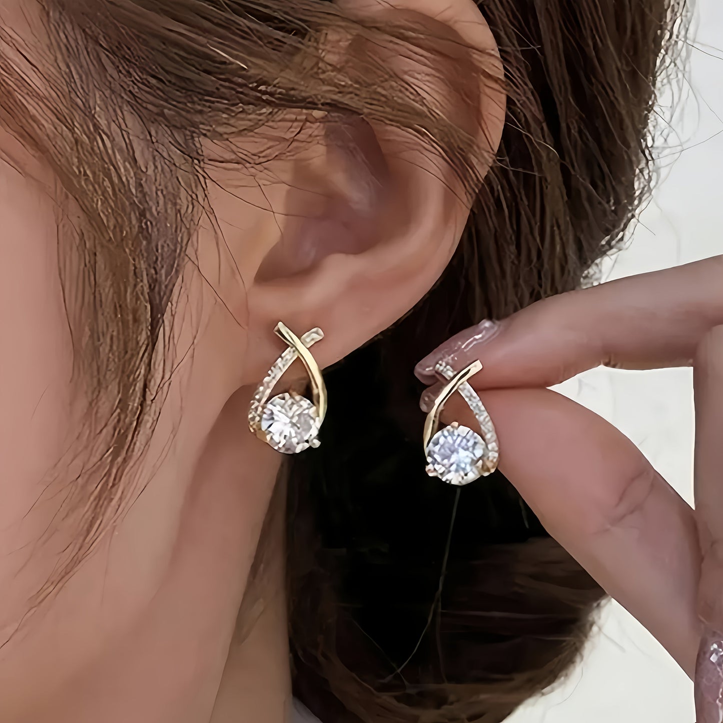 Zirconia Cross Stud Earrings – Gold Cross Design