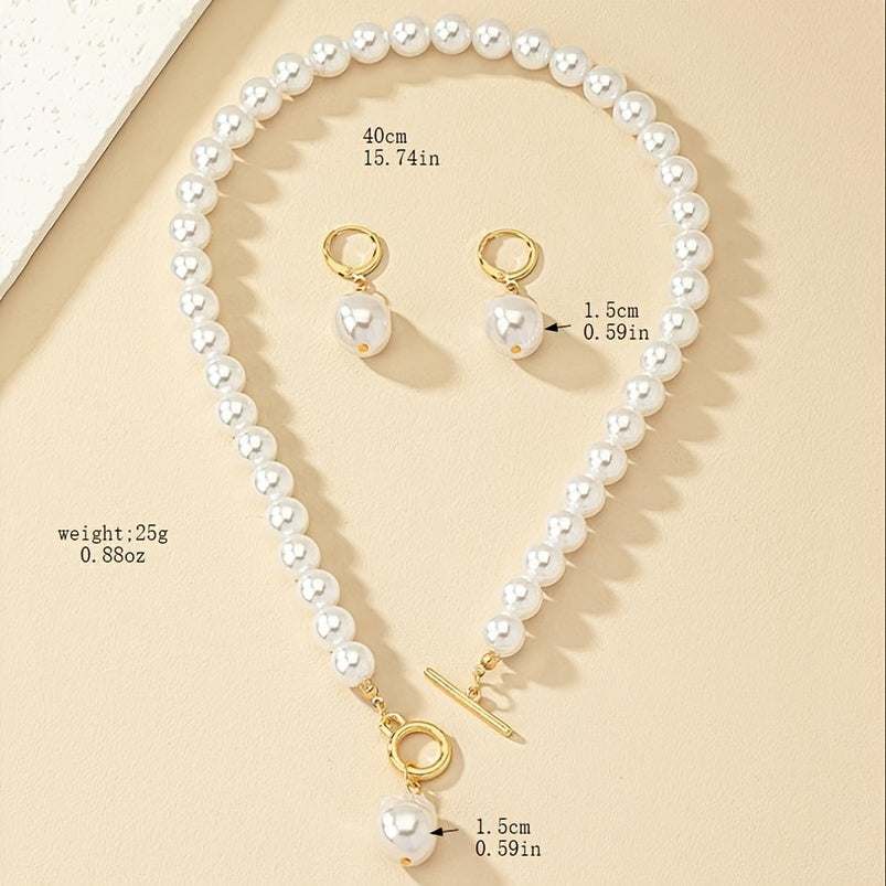 Vintage Baroque Pearl Necklace and Earrings Set – Gold Tone