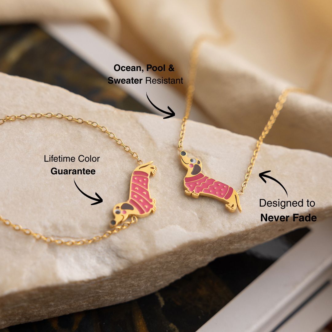 Lucky Dachshund Necklace – Enamel Sausage Dog Charm, Set Available