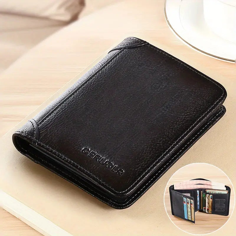 Genuine Leather RFID Wallet – Men's Slim Bifold Card Wallet