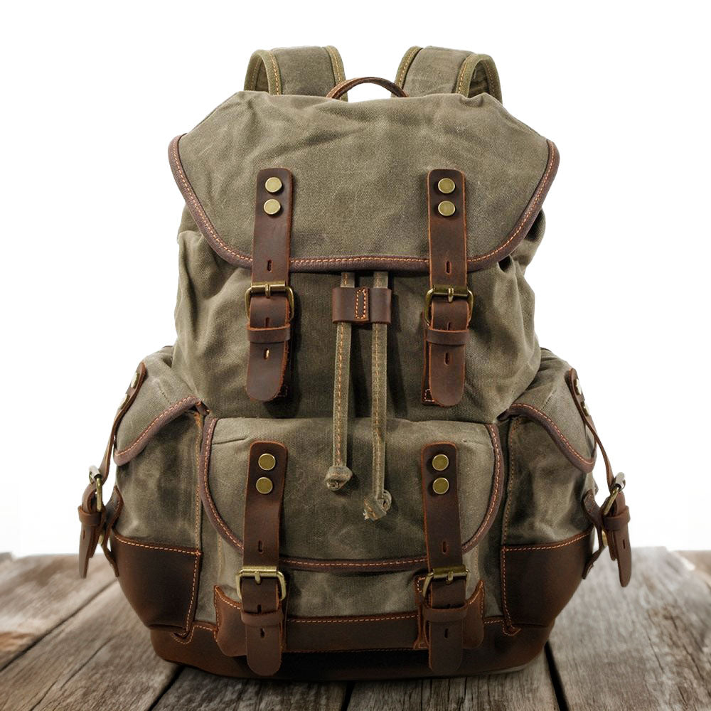 Waxed Canvas & Genuine Leather Hiking Backpack – 18L Rucksack | John
