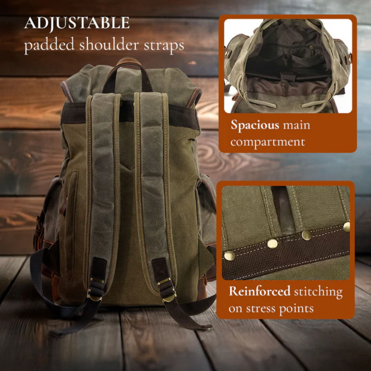 Waxed Canvas & Genuine Leather Hiking Backpack – 18L Rucksack | John
