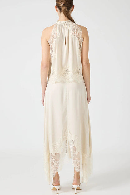 Marigold Lace Pleated Top + Irregular Slit Skirt Set