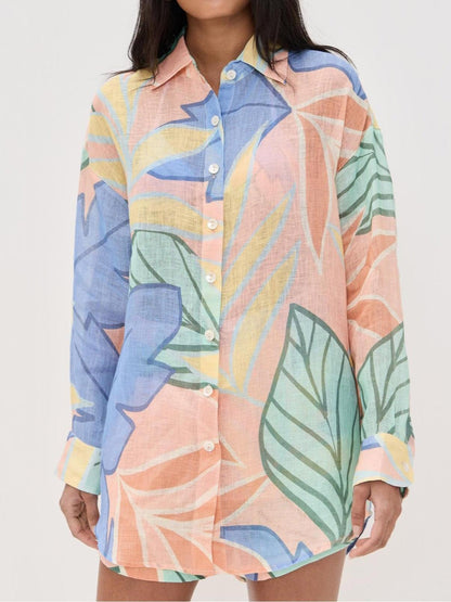 Kim Tropical Leaf Printed Short Set