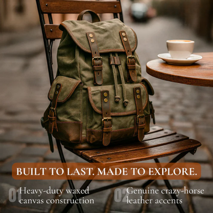 Waxed Canvas & Genuine Leather Hiking Backpack – 18L Rucksack | John