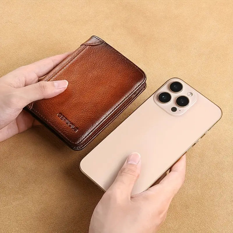 Genuine Leather RFID Wallet – Men's Slim Bifold Card Wallet
