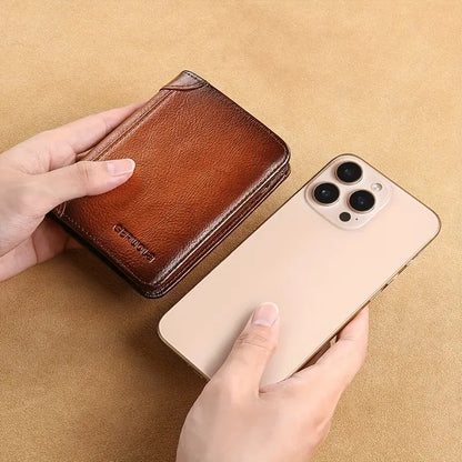 Genuine Leather RFID Wallet – Men's Slim Bifold Card Wallet