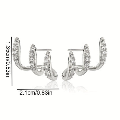 Triple Claw Rhinestone Earrings – Elegant Drop in Silver or Gold