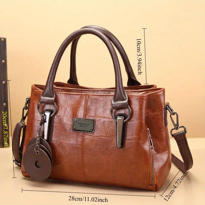 Genuine Leather Boston Bag for Women – Croc-Effect Vintage Handbag