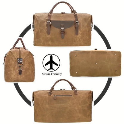Genuine Leather Weekend Travel Bag – Vintage Holdall with Toiletry Bag