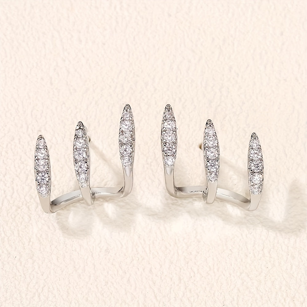 Triple Claw Rhinestone Earrings – Elegant Drop in Silver or Gold