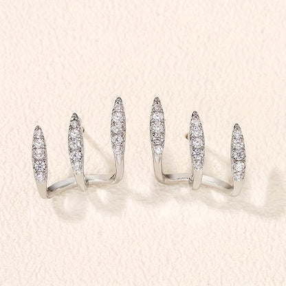 Triple Claw Rhinestone Earrings – Elegant Drop in Silver or Gold