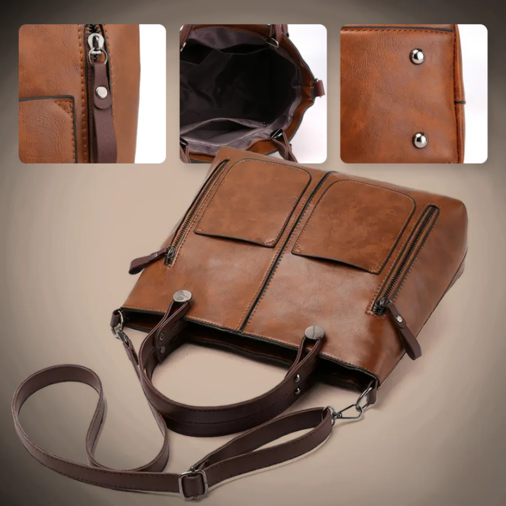 Genuine Leather Work Bag for Women – Spacious Tote with Compartments