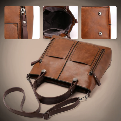 Genuine Leather Work Bag for Women – Spacious Tote with Compartments