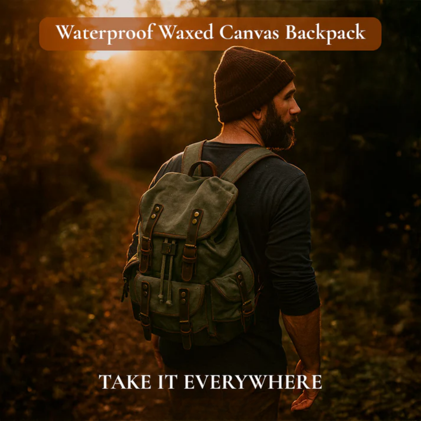 Waxed Canvas & Genuine Leather Hiking Backpack – 18L Rucksack | John