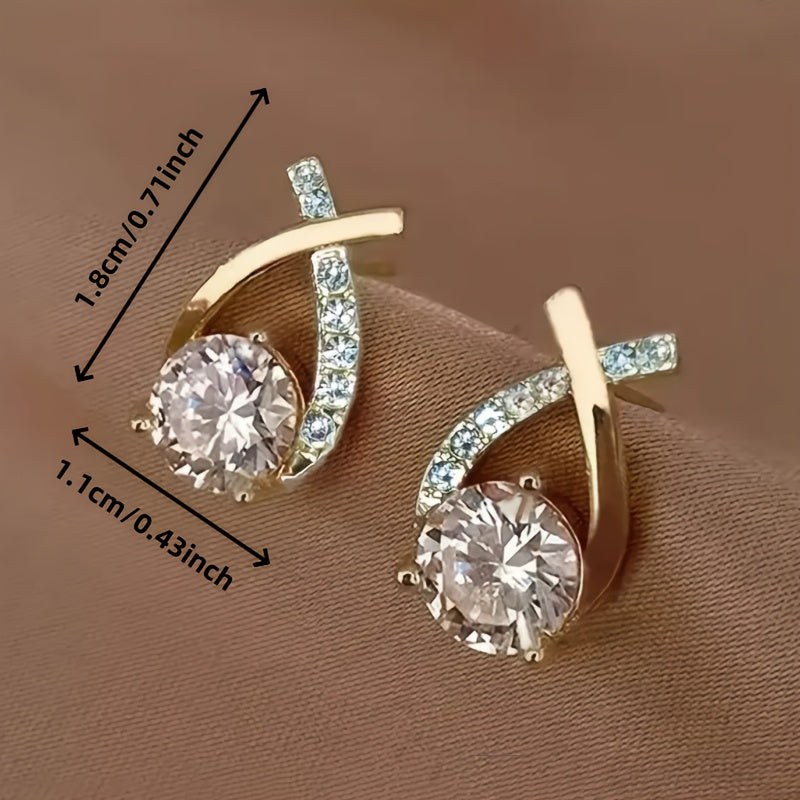 Zirconia Cross Stud Earrings – Gold Cross Design