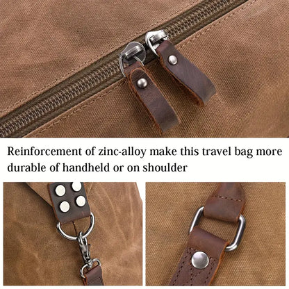 Genuine Leather Weekend Travel Bag – Vintage Holdall with Toiletry Bag