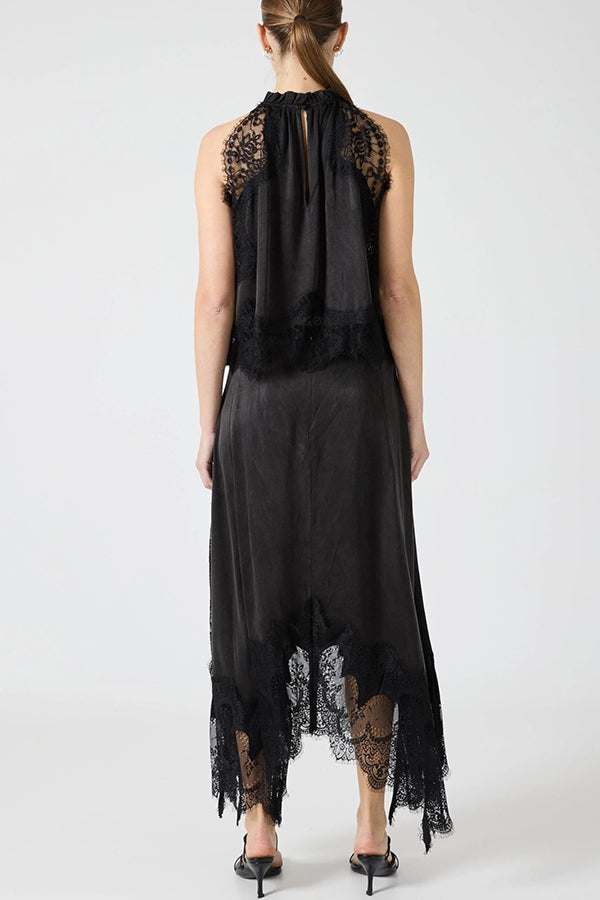 Marigold Lace Pleated Top + Irregular Slit Skirt Set