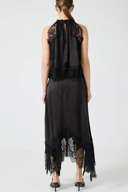 Marigold Lace Pleated Top + Irregular Slit Skirt Set