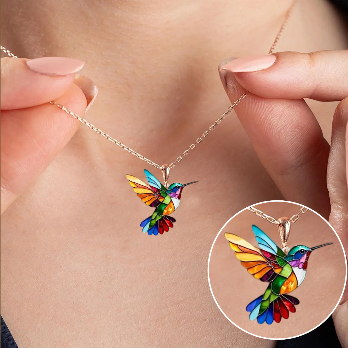 Hummingbird Pendant Necklace with Matching Earrings – Gift Set