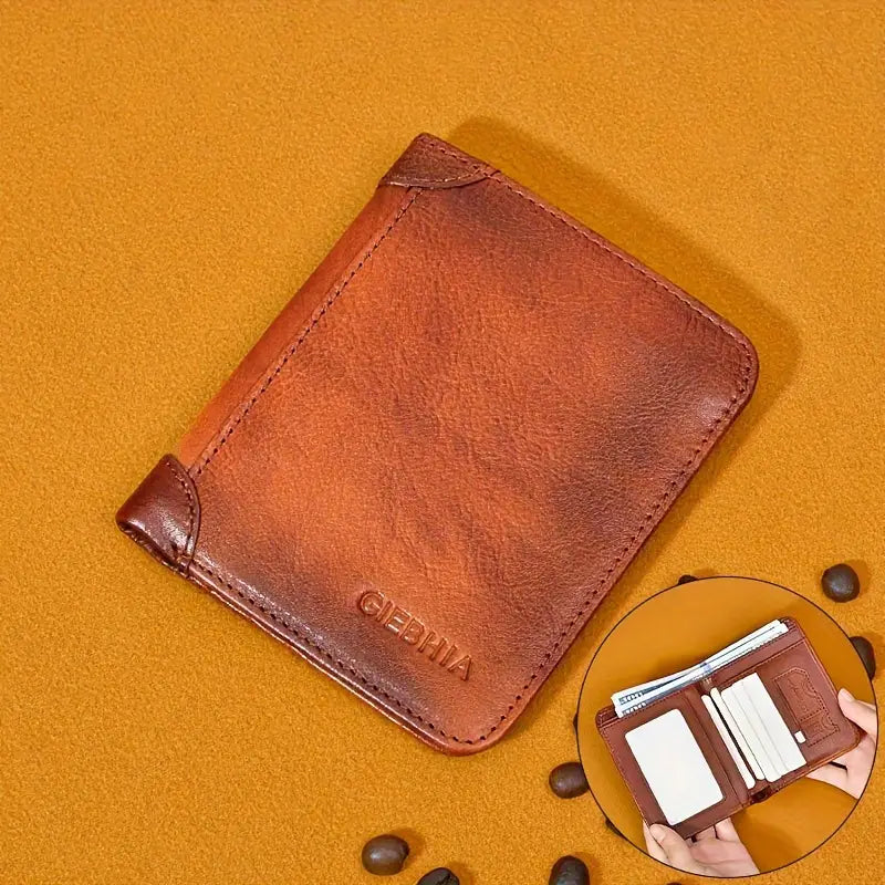 Genuine Leather RFID Wallet – Men's Slim Trifold Card Wallet