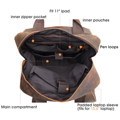 Genuine Leather Laptop Backpack – Vintage Rucksack for Work & Travel