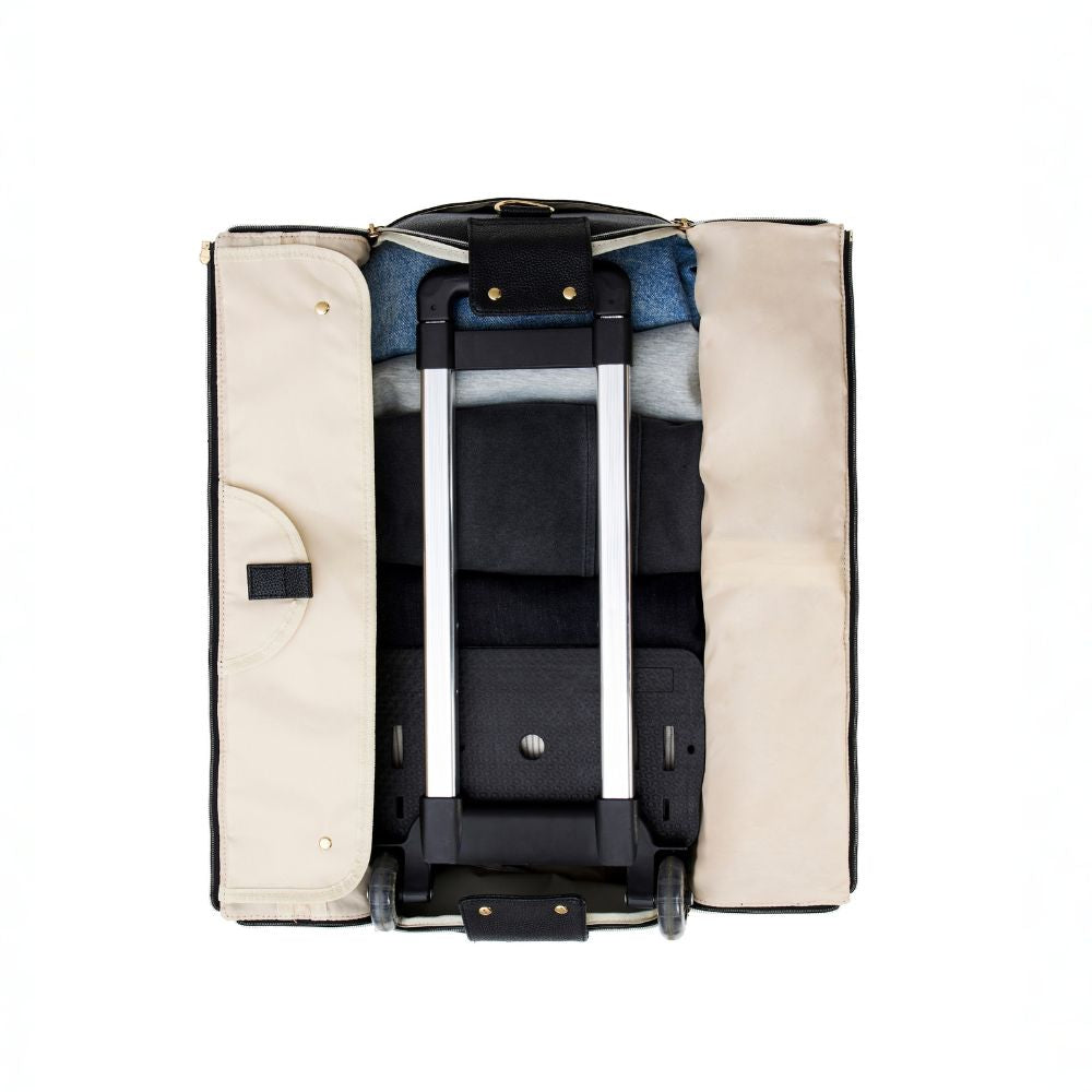 Black cabin bag carried on the shoulder