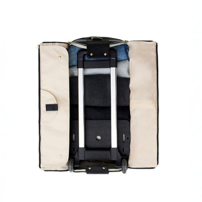 Black cabin bag carried on the shoulder