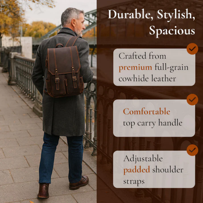 Genuine Leather Travel Backpack – Retro Vintage Rucksack | Robert
