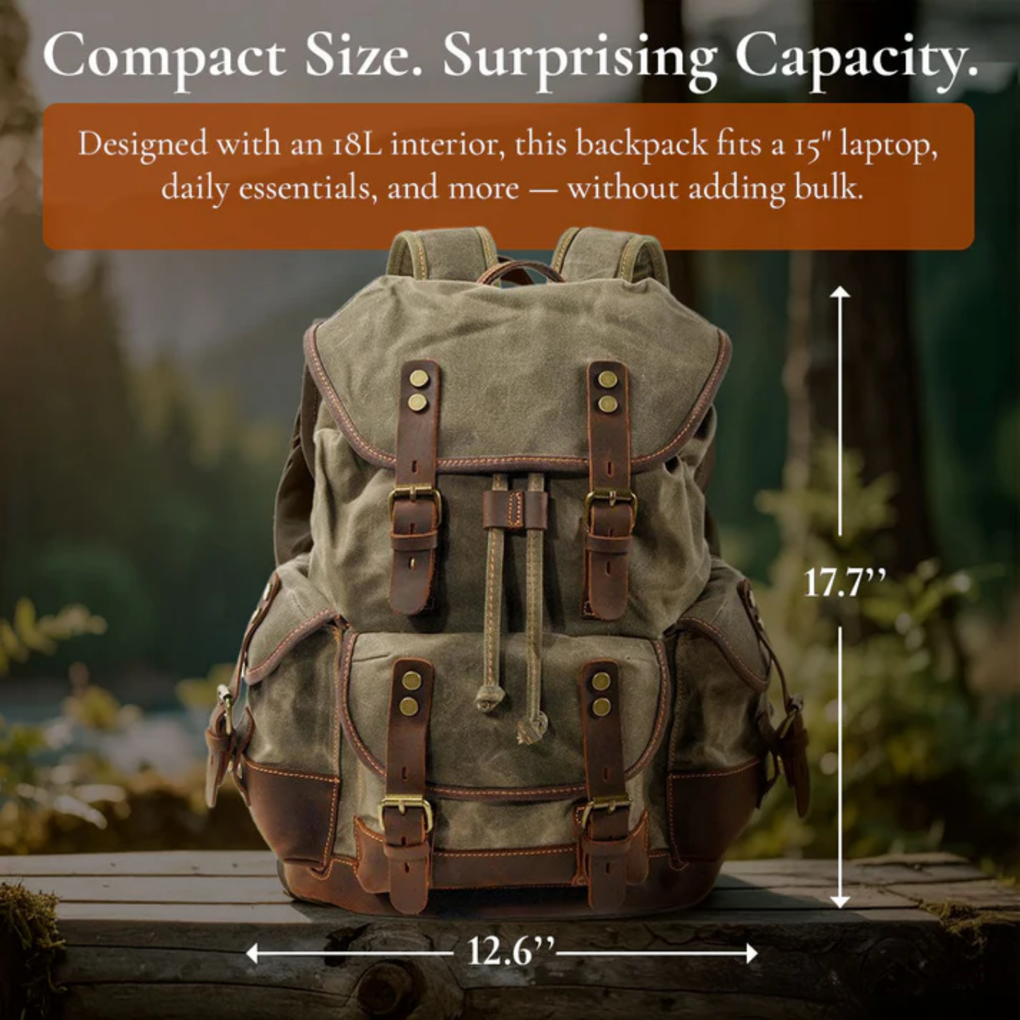 Waxed Canvas & Genuine Leather Hiking Backpack – 18L Rucksack | John