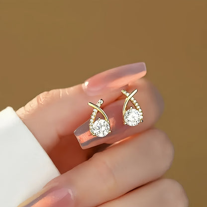 Zirconia Cross Stud Earrings – Gold Cross Design