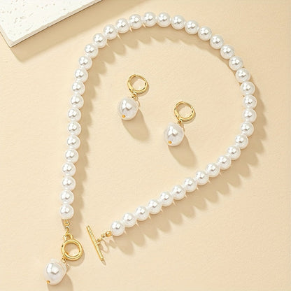 Vintage Baroque Pearl Necklace and Earrings Set – Gold Tone