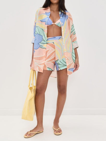 Kim Tropical Leaf Printed Short Set