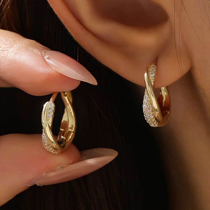 Korean Link Drop Earrings – 18K Gold Vermeil with Zircon