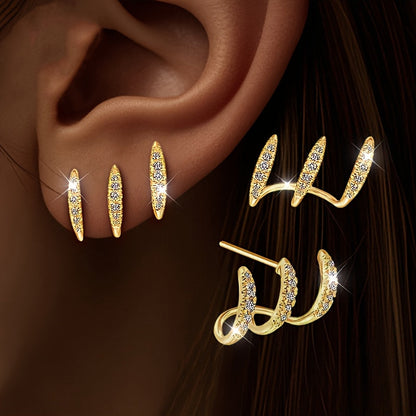 Triple Claw Rhinestone Earrings – Elegant Drop in Silver or Gold