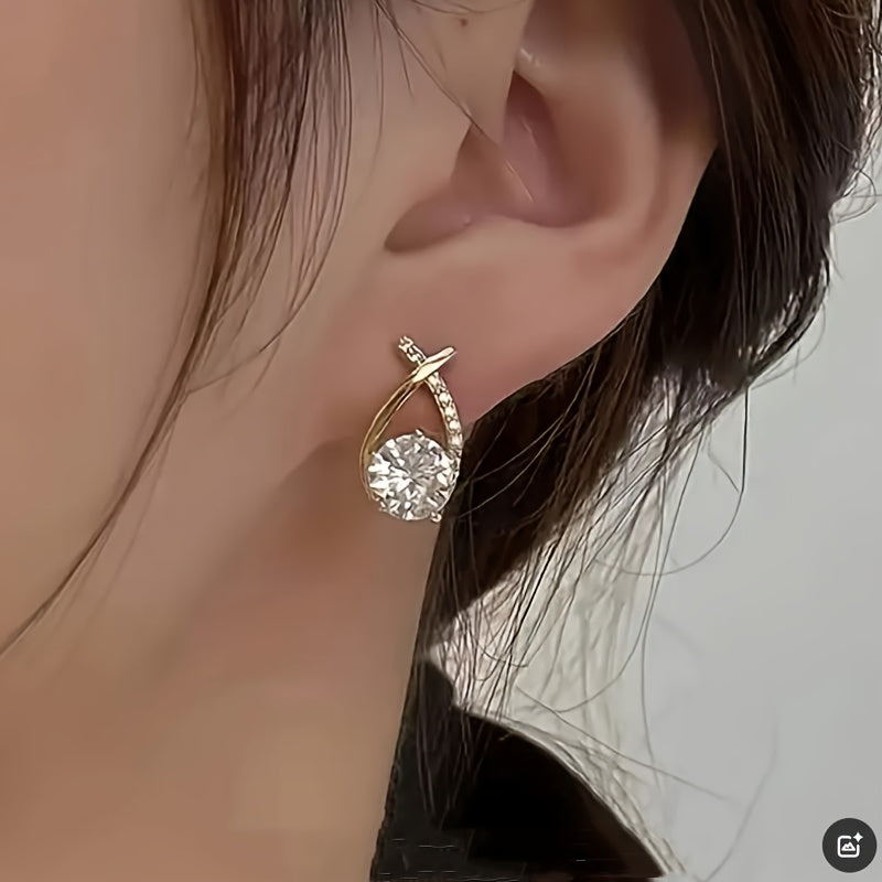 Zirconia Cross Stud Earrings – Gold Cross Design