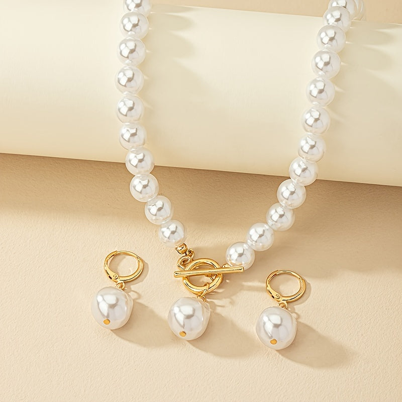 Vintage Baroque Pearl Necklace and Earrings Set – Gold Tone