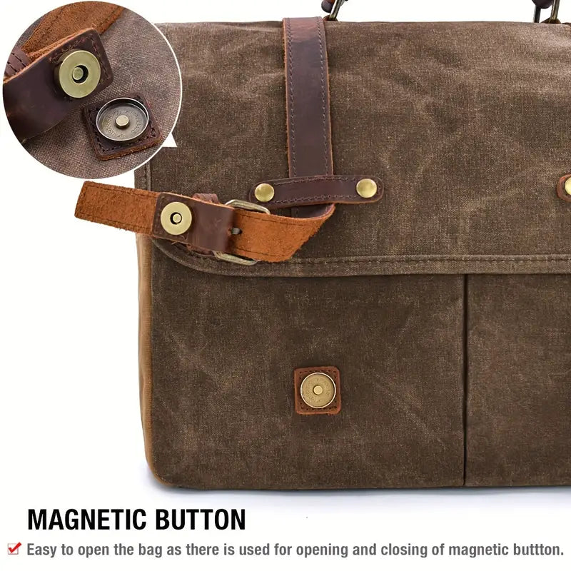 Waterproof Canvas & Genuine Leather Shoulder Bag – Men's 15" Laptop Messenger Bag | Brett