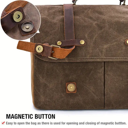 Waterproof Canvas & Genuine Leather Shoulder Bag – Men's 15" Laptop Messenger Bag | Brett
